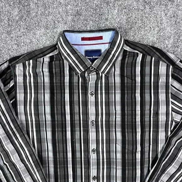 Tommy Bahama Long Sleeve Striped Black White Gray Cotton/Silk Blend Large - Picture 3 of 11